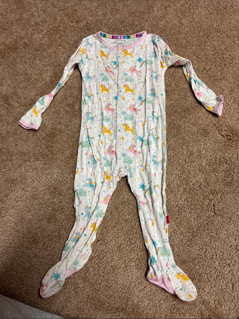 Magnetic Me White Unicorn & Star Print Footed One-Piece
